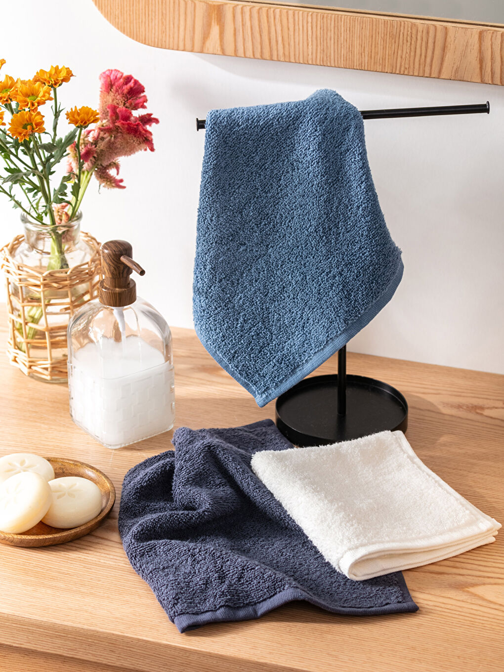 Ekru Düz Pamuklu El Havlusu 3'lü 30x30 cm-1