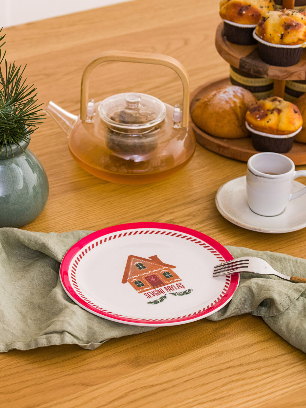 Karışık Baskılı Seramik Pasta Tabağı 19 cm-1