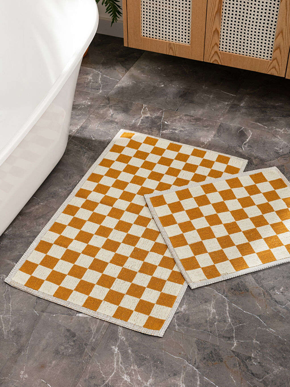 Tapis De Bain À Motifs En Damier Lot De 2