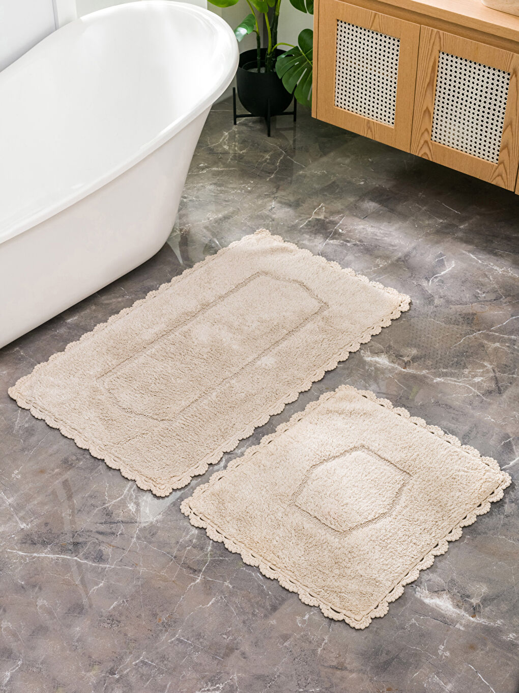 Bej Dantelli Banyo Paspası 2'li