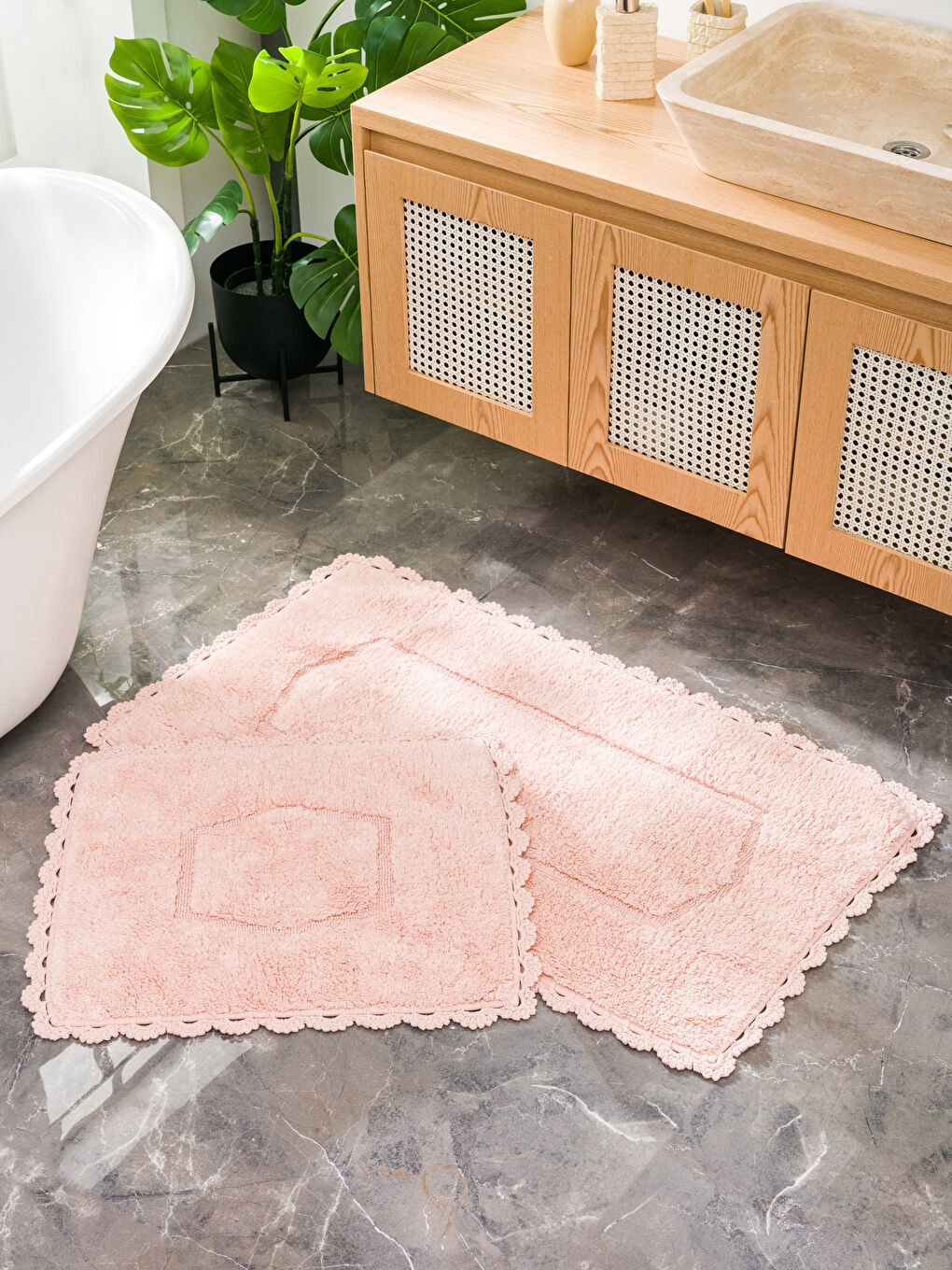 Pembe Dantelli Banyo Paspası 2'li