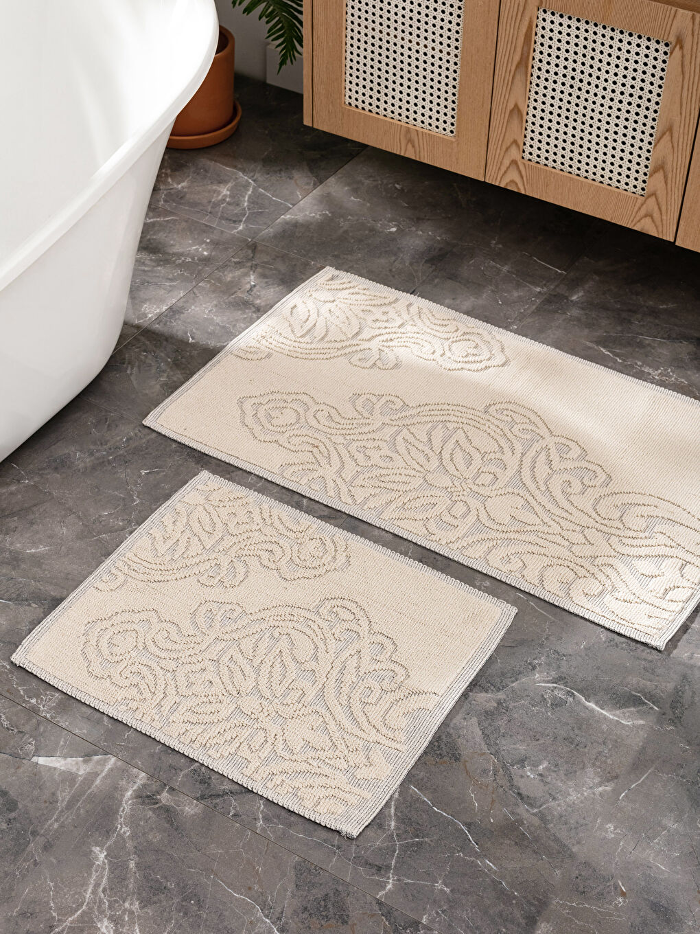 Ekru Desenli Banyo Paspası 2'li