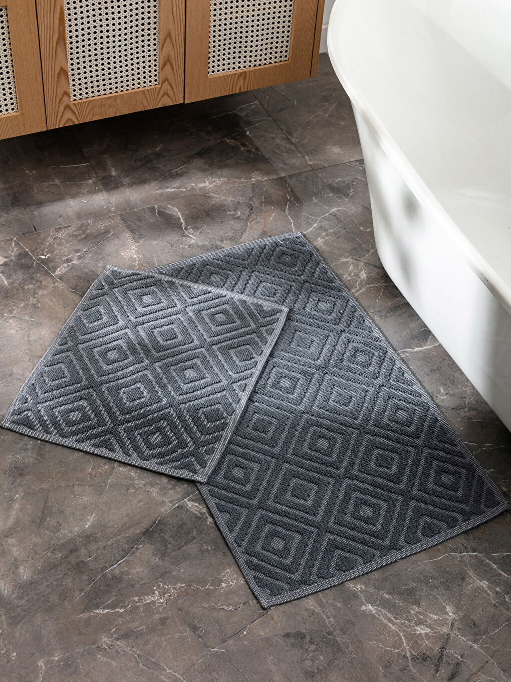 LCW HOME Gri Geometrik Desenli Banyo Paspası 2'li