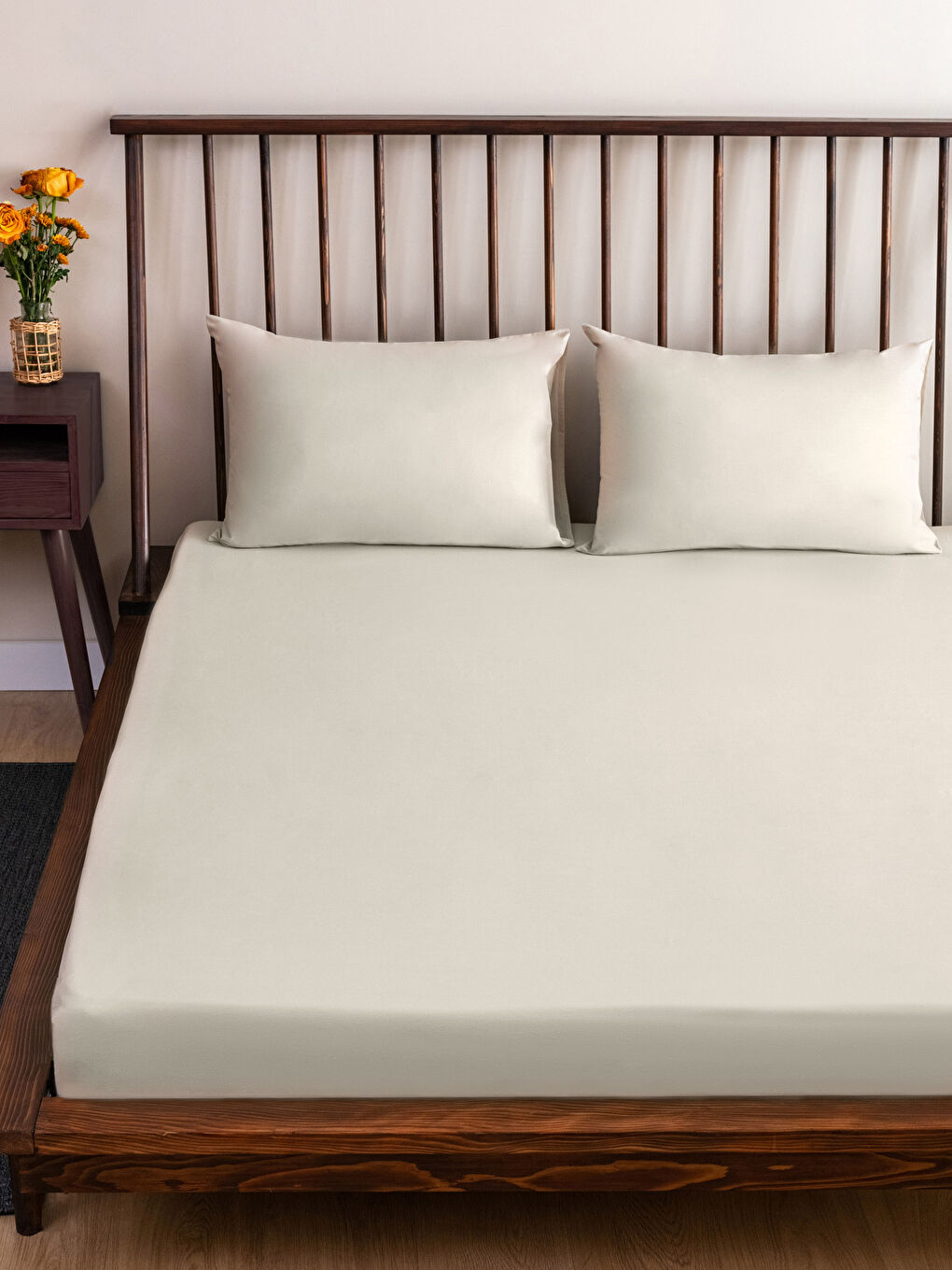 LCW HOME طقم ملايات سرير مطاطية منسوجة سادة -W2GO46Z8-G7L
