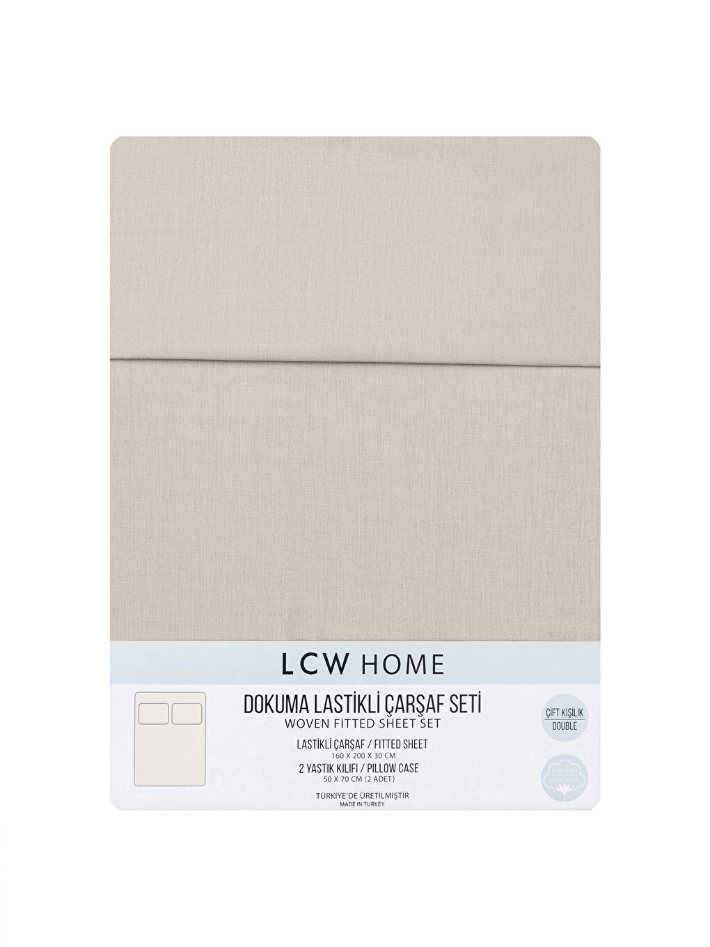 LCW HOME طقم ملايات سرير مطاطية منسوجة سادة -W2GO46Z8-G7L