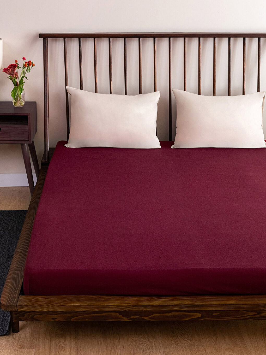 Простыня из хлопка однотонная приталенная двуспальная 160x200x30 см