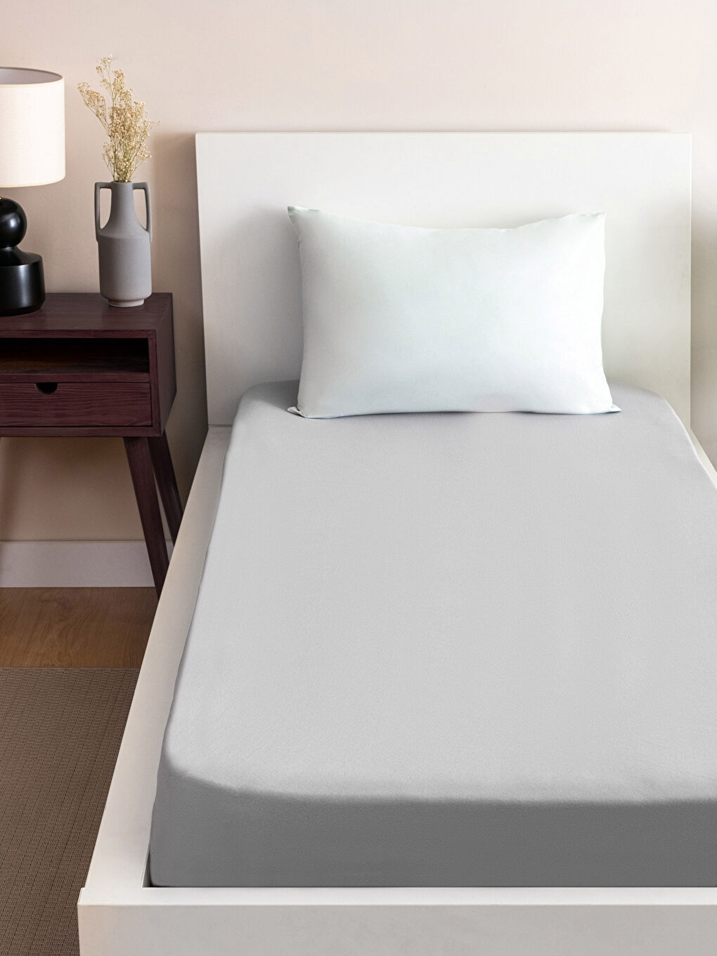 Plain Cotton Elastic Single Bed Sheet 100x200x30 Cm