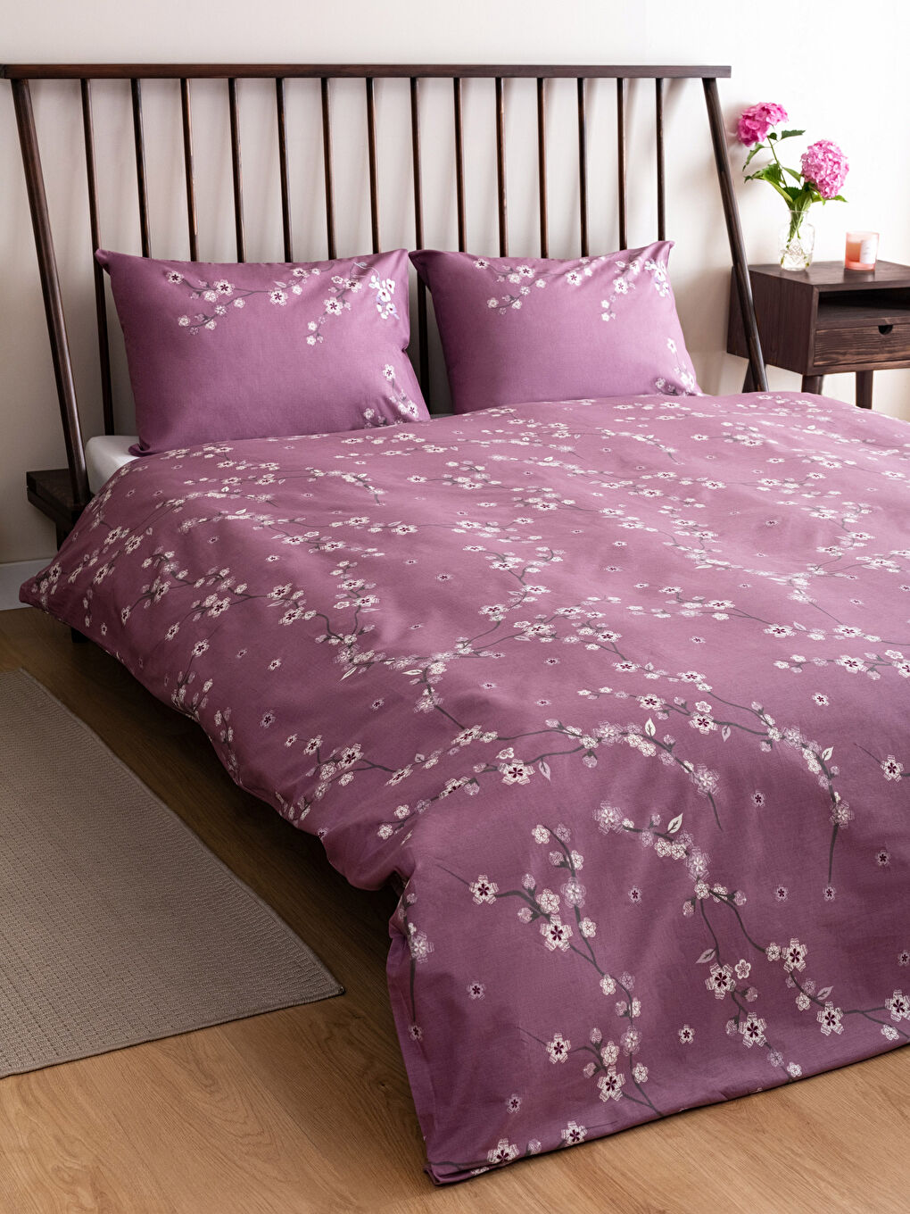 Mor Desenli Çift Kişilik Nevresim Seti