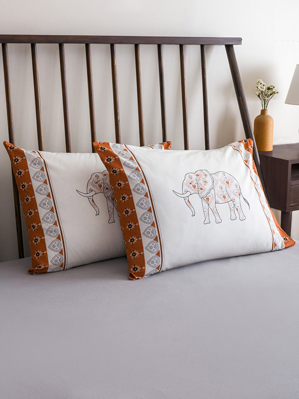 Elephant Patterned Cotton Pillowcase 2 Pack 50x70 Cm
