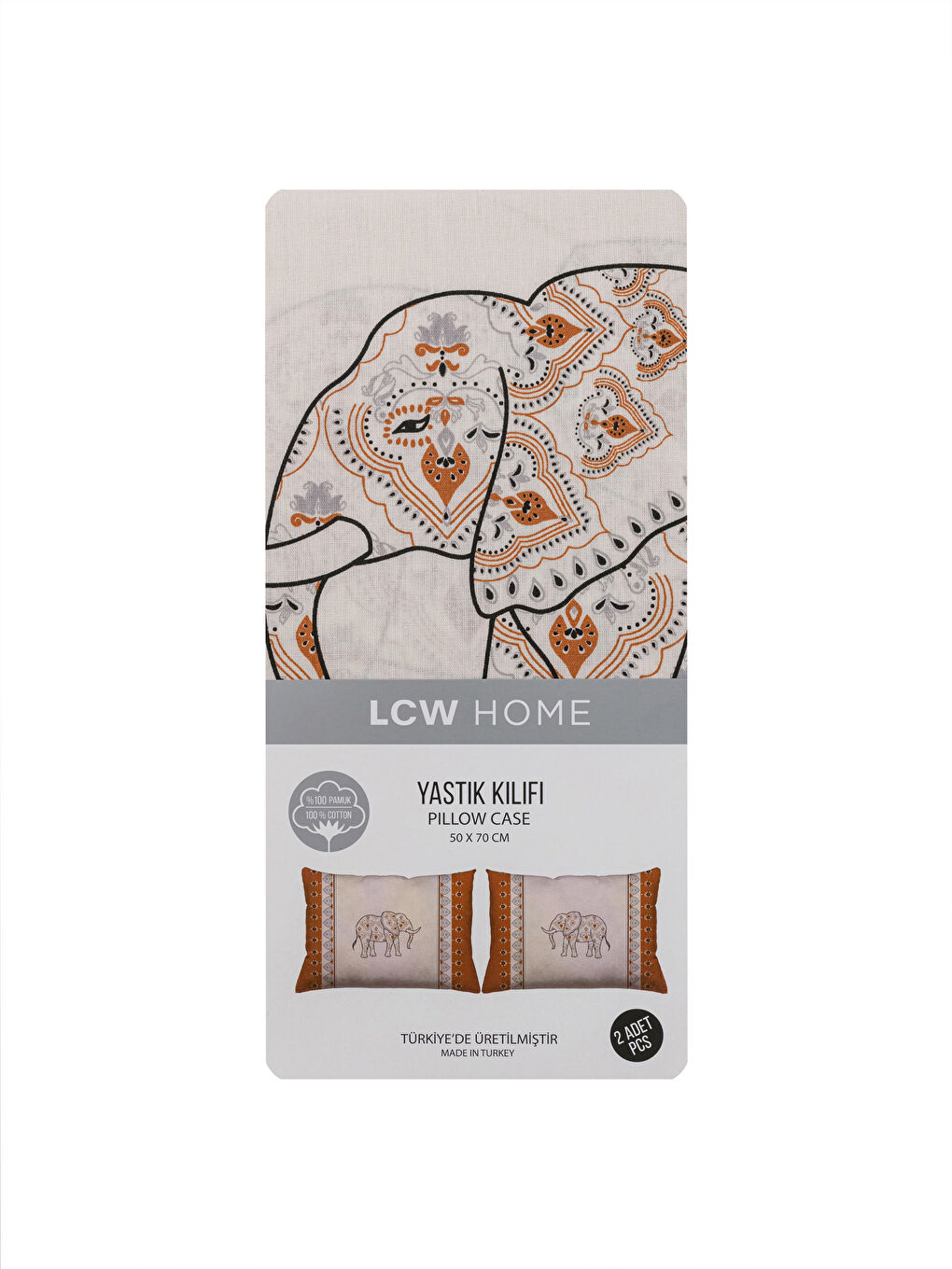 Elephant Patterned Cotton Pillowcase 2 Pack 50x70 Cm-3