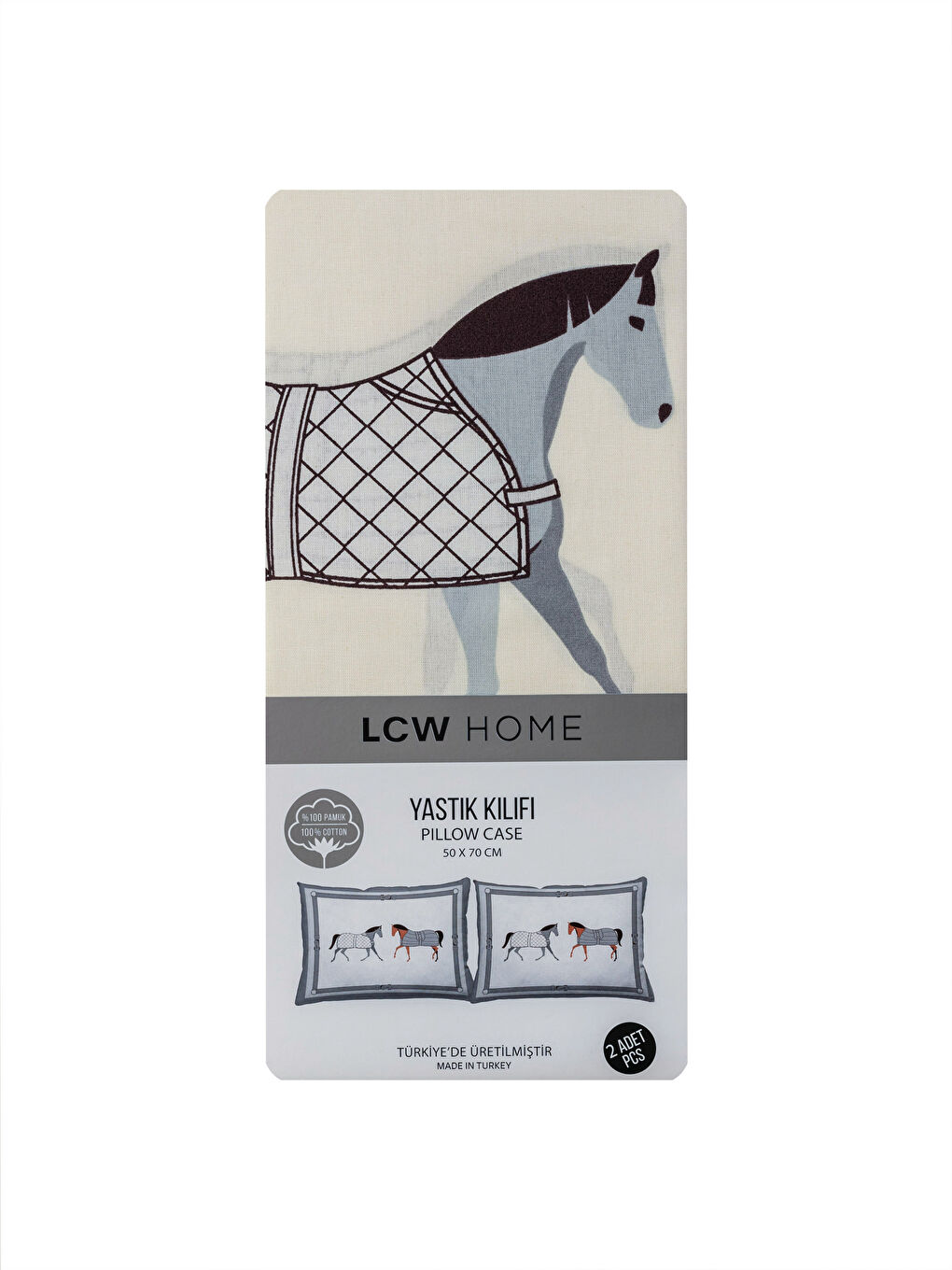 Karışık At Desenli Pamuklu Yastık Kılıfı 2'li 50x70 cm-3