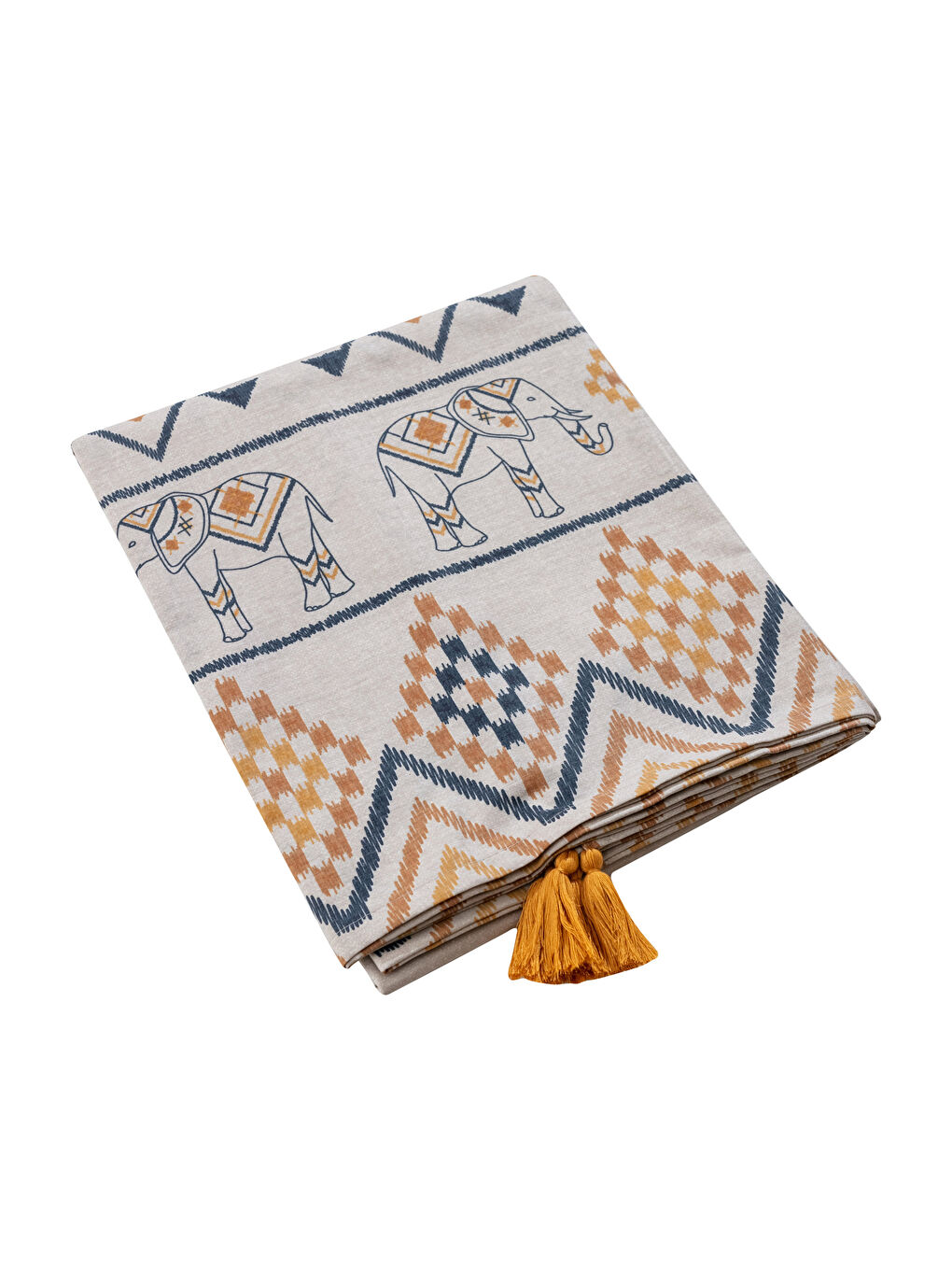 Elephant Patterned Tassel Detail Table Cloth 150x200 Cm-3