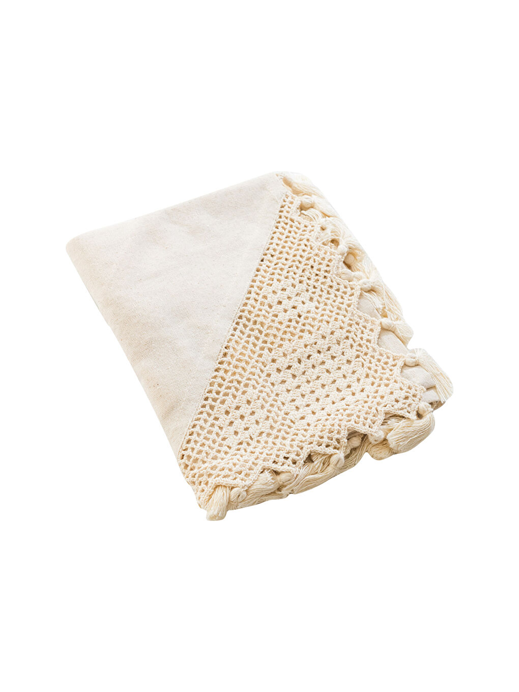 مفرش ترابيزة بتفاصيل دانتيل بشرابيب 90x90 سم-3