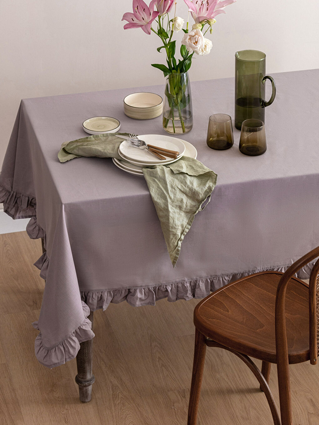 Nappe en Coton avec Détails à Volants 150x200 Cm