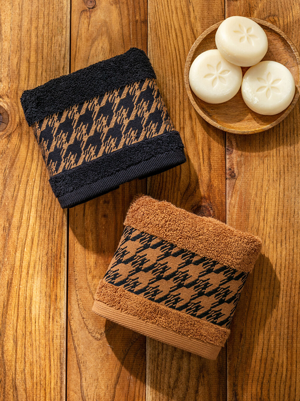 Kahverengi Nakışlı El Havlusu 2'Li 30x50 cm-1