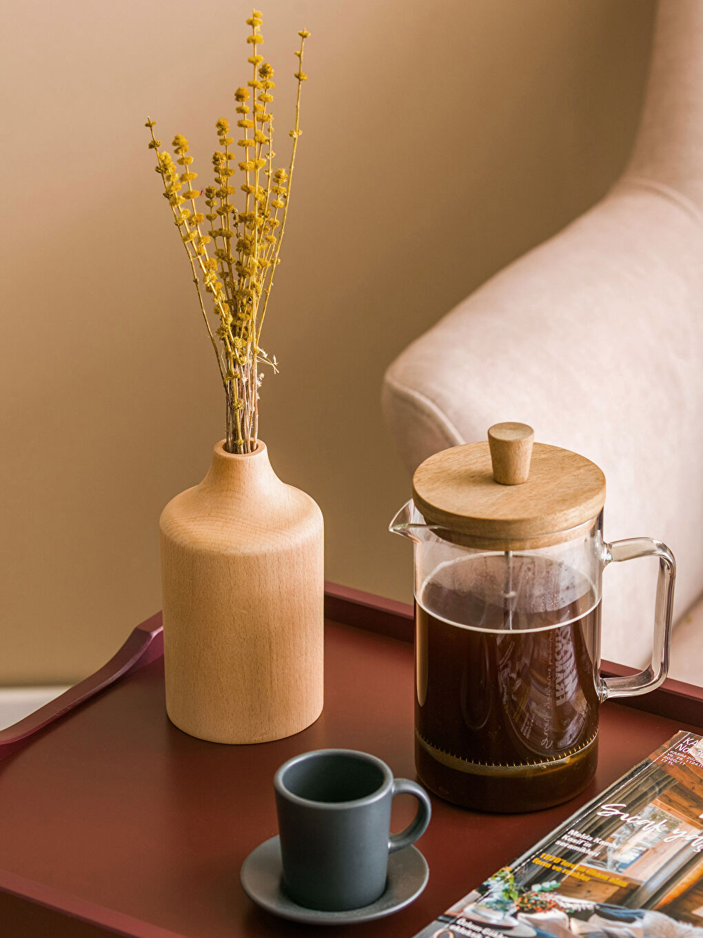 Kahverengi Dekoratif Ahşap Vazo 16 cm