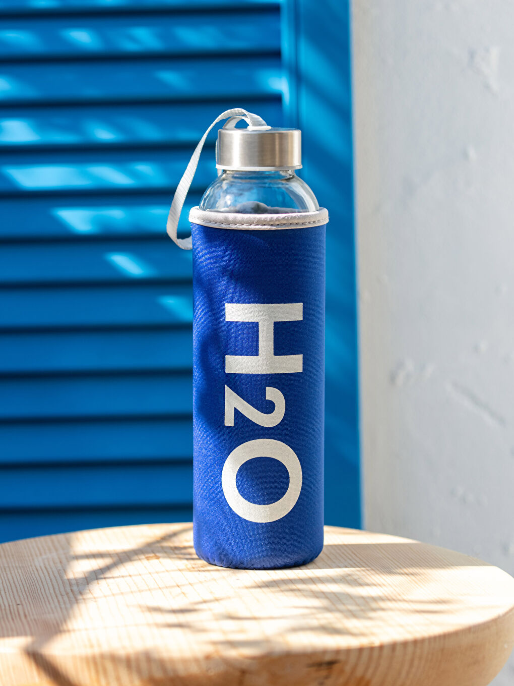 Mavi Yazı Baskılı Cam Matara 500 ml