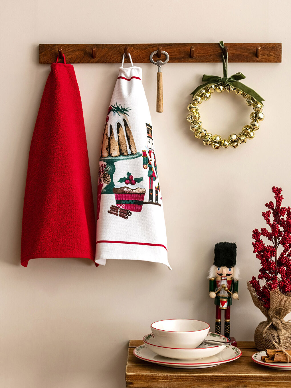LCW HOME Christmas Themed Patterned Drying Towel 2 Pcs 40x50 Cm -W2H389Z8-F9C