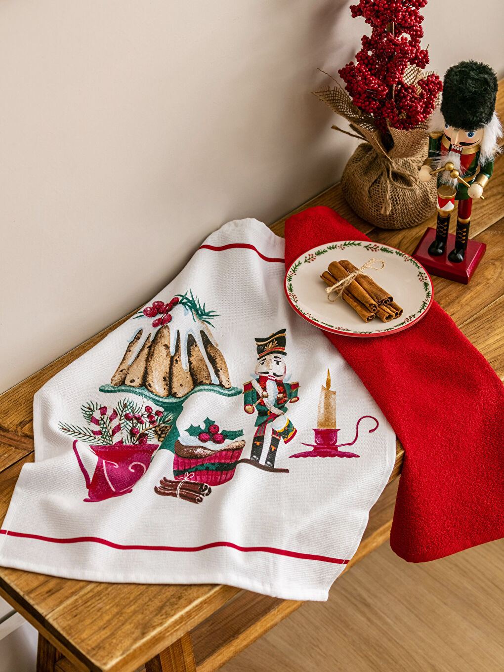 LCW HOME Christmas Themed Patterned Drying Towel 2 Pcs 40x50 Cm -W2H389Z8-F9C