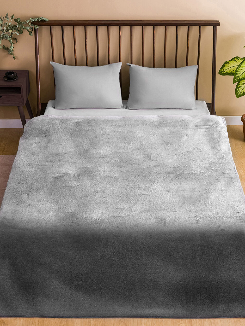 Gri Düz Wellsoft Çift Kişilik Battaniye 200x220 cm-1