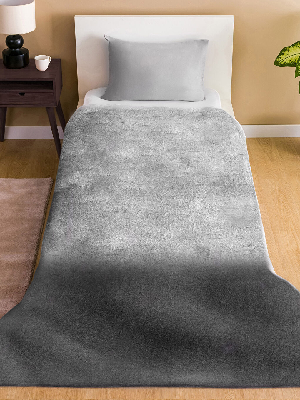 Gri Düz Wellsoft Tek Kişilik Battaniye 150x220 cm-1