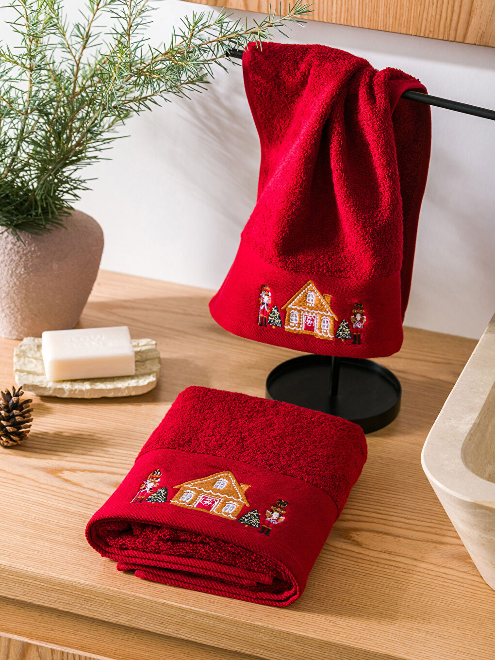 LCW HOME Baumwolle Besticktes Handtuch-Set 2er-Pack -W2H517Z8-HLG