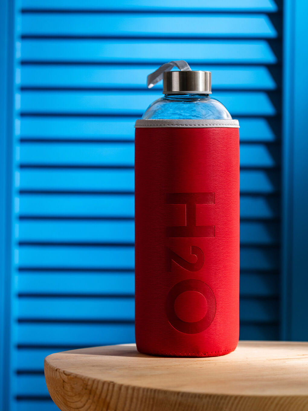 Kırmızı Cam Kılıflı Su Matarası 1000 ml