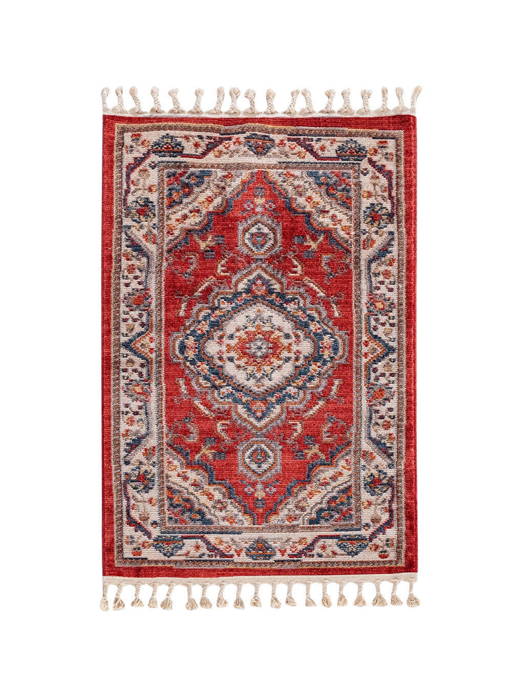 Karışık Etnik Desenli Püskül Detaylı Halı 80x150 cm-4