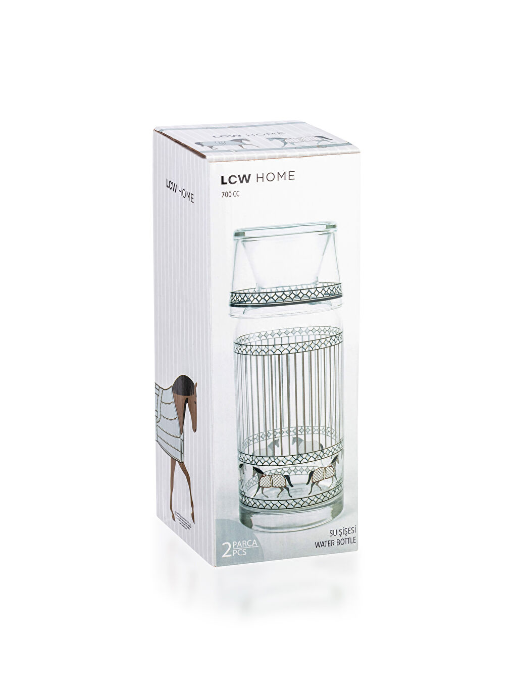 Karışık Baskılı Bardak Kapaklı Cam Karaf Sürahi 700 ml-3