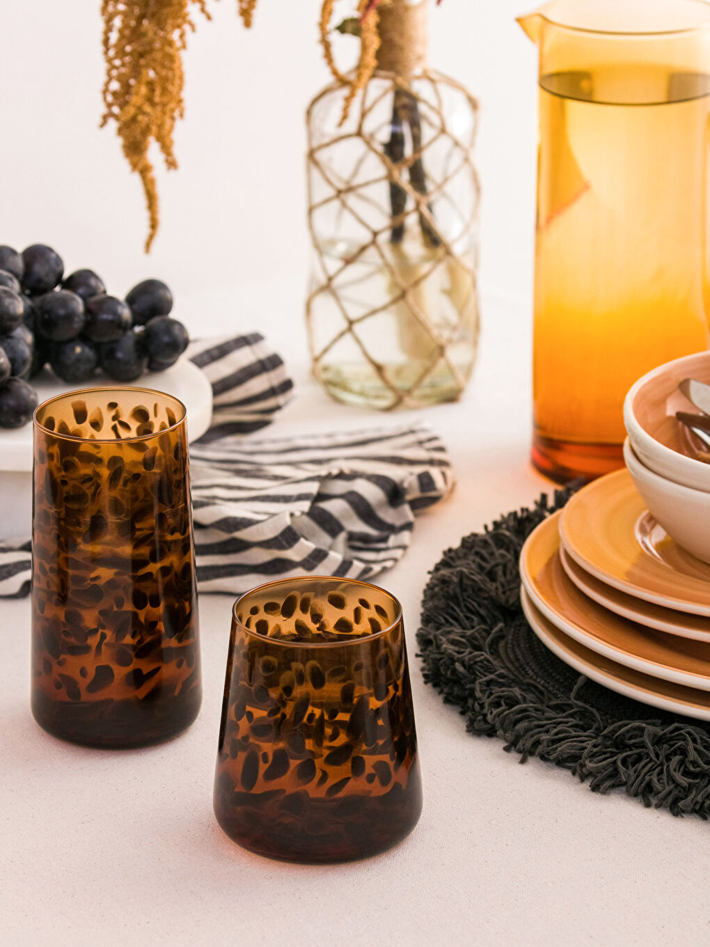 Kahverengi Desenli Cam Bardak 2'li 380 ml