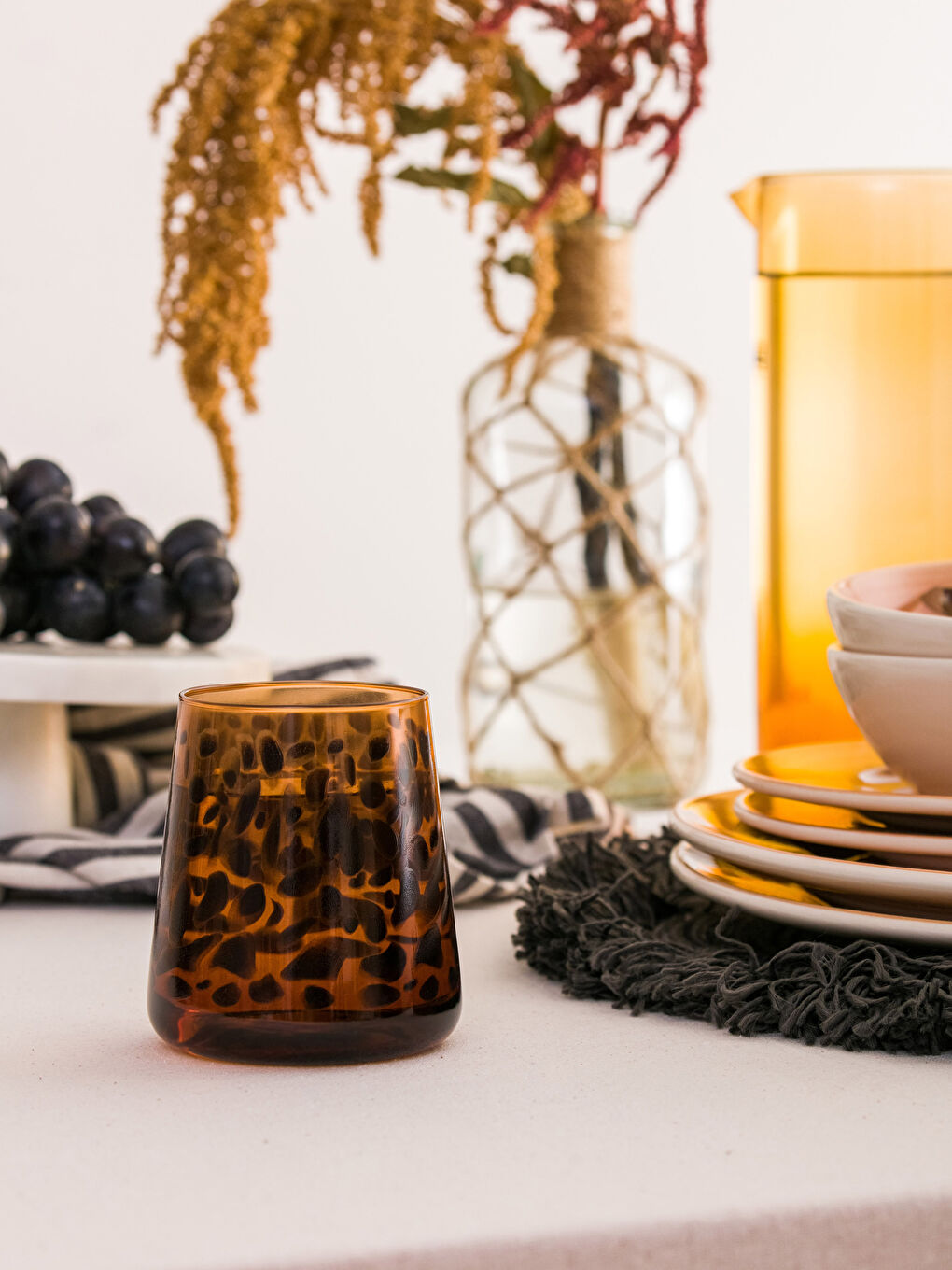 Kahverengi Desenli Cam Bardak 2'li 380 ml-2