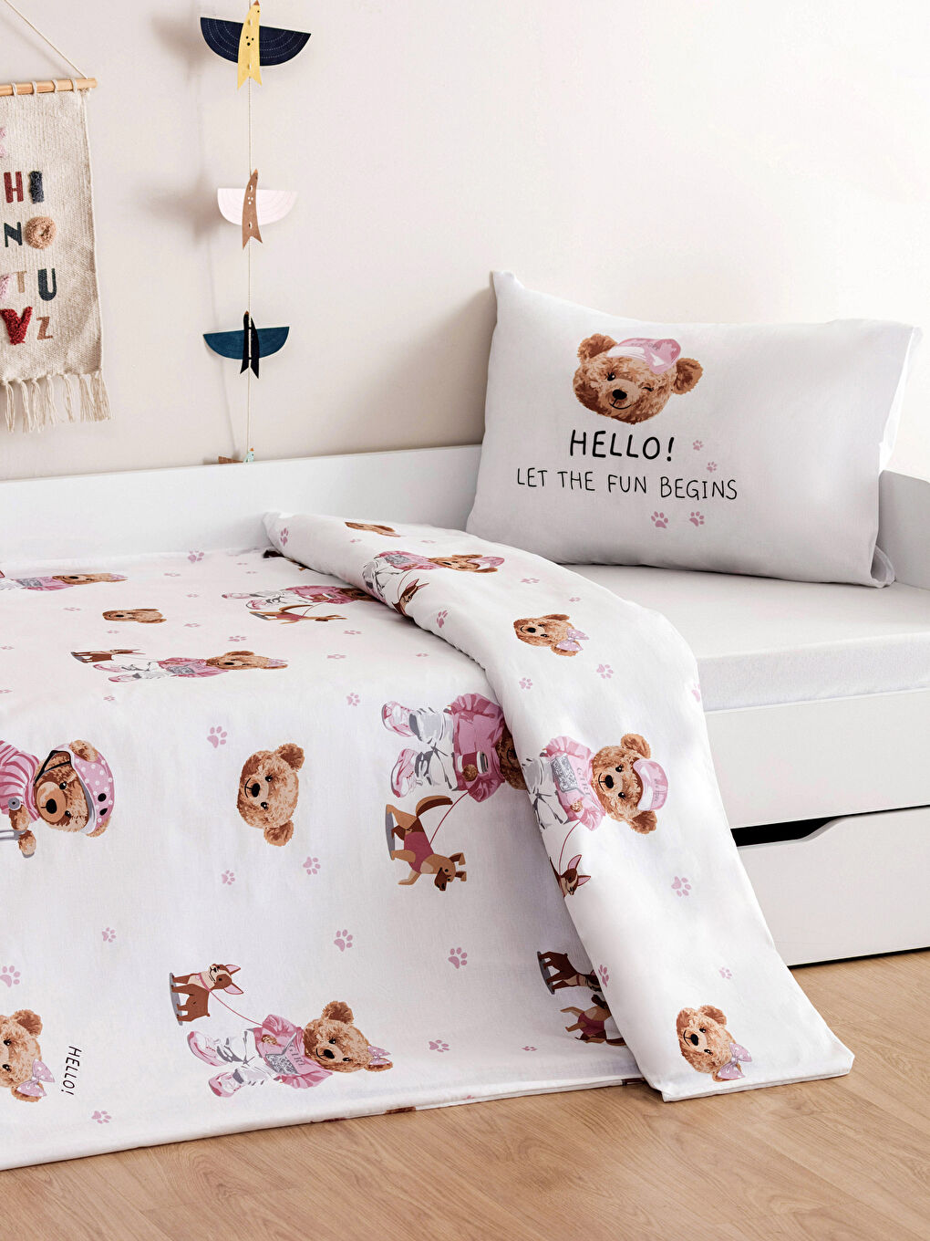 Комплект с односпальным пододеяльником из хлопка с принтом для детей