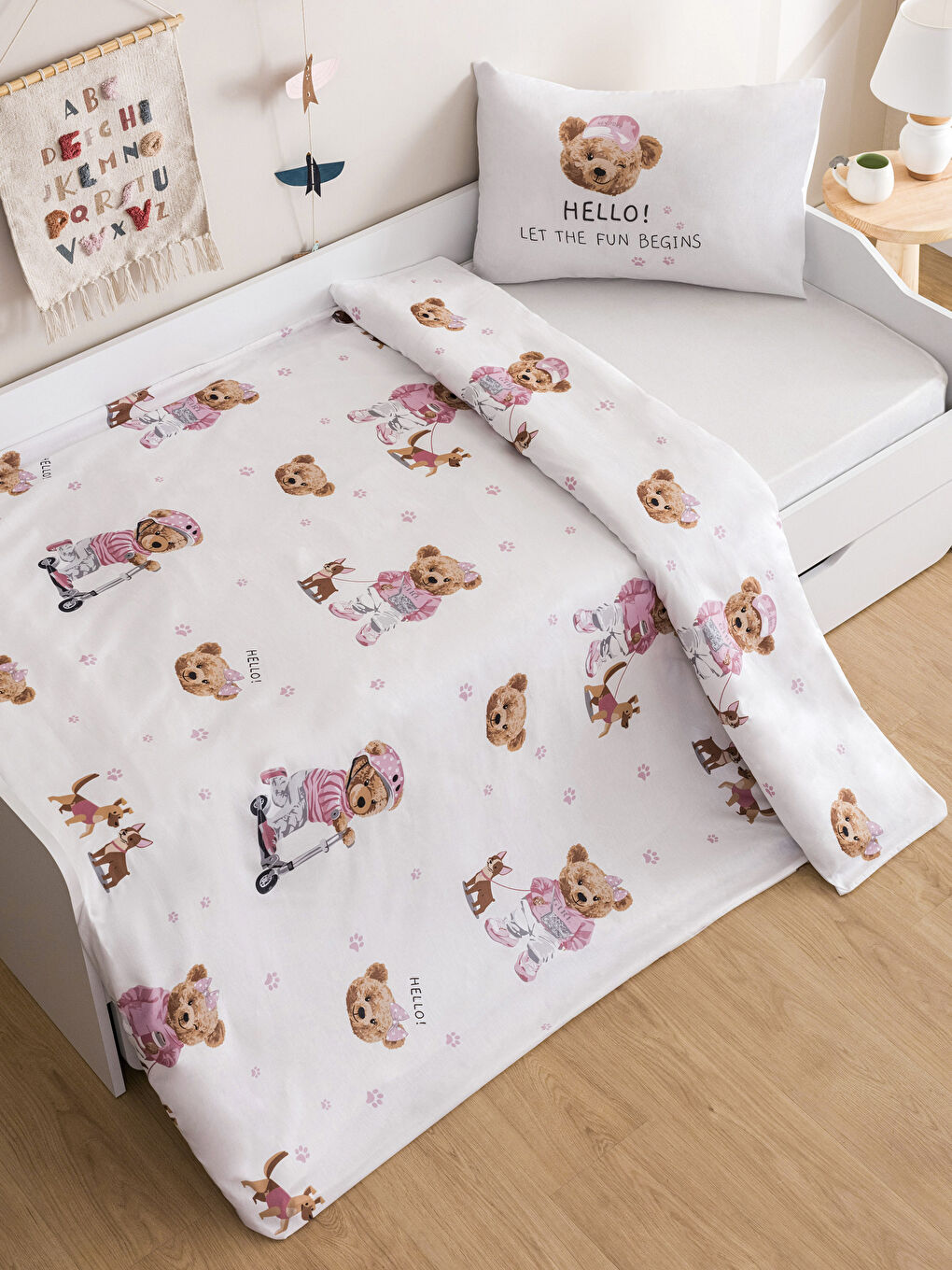 Комплект с односпальным пододеяльником из хлопка с принтом для детей-1