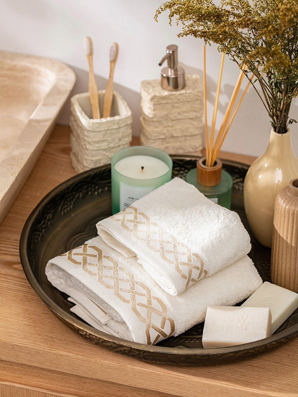 طقم فوط حمام قطن مطرز قطعتين