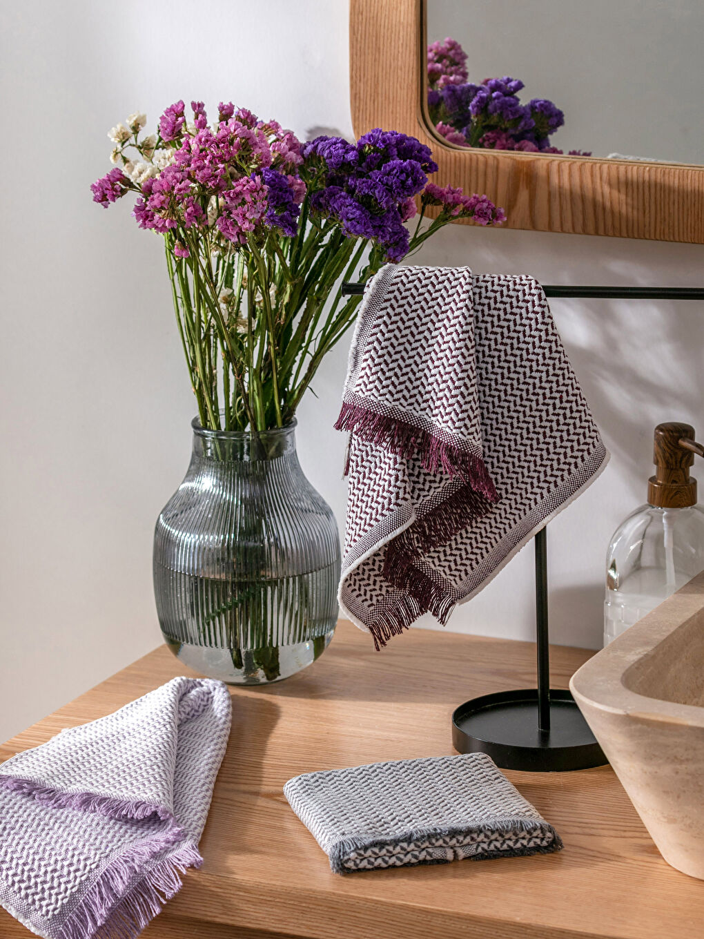 Bordo Desenli El Havlusu 3'lü 30x50 cm