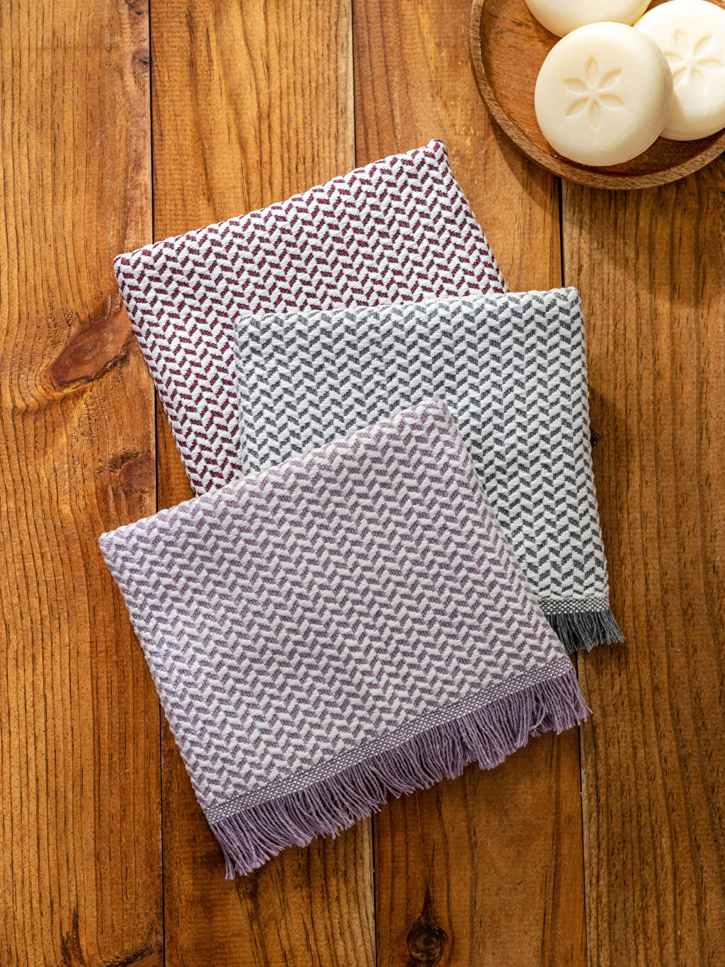 Bordo Desenli El Havlusu 3'lü 30x50 cm-2