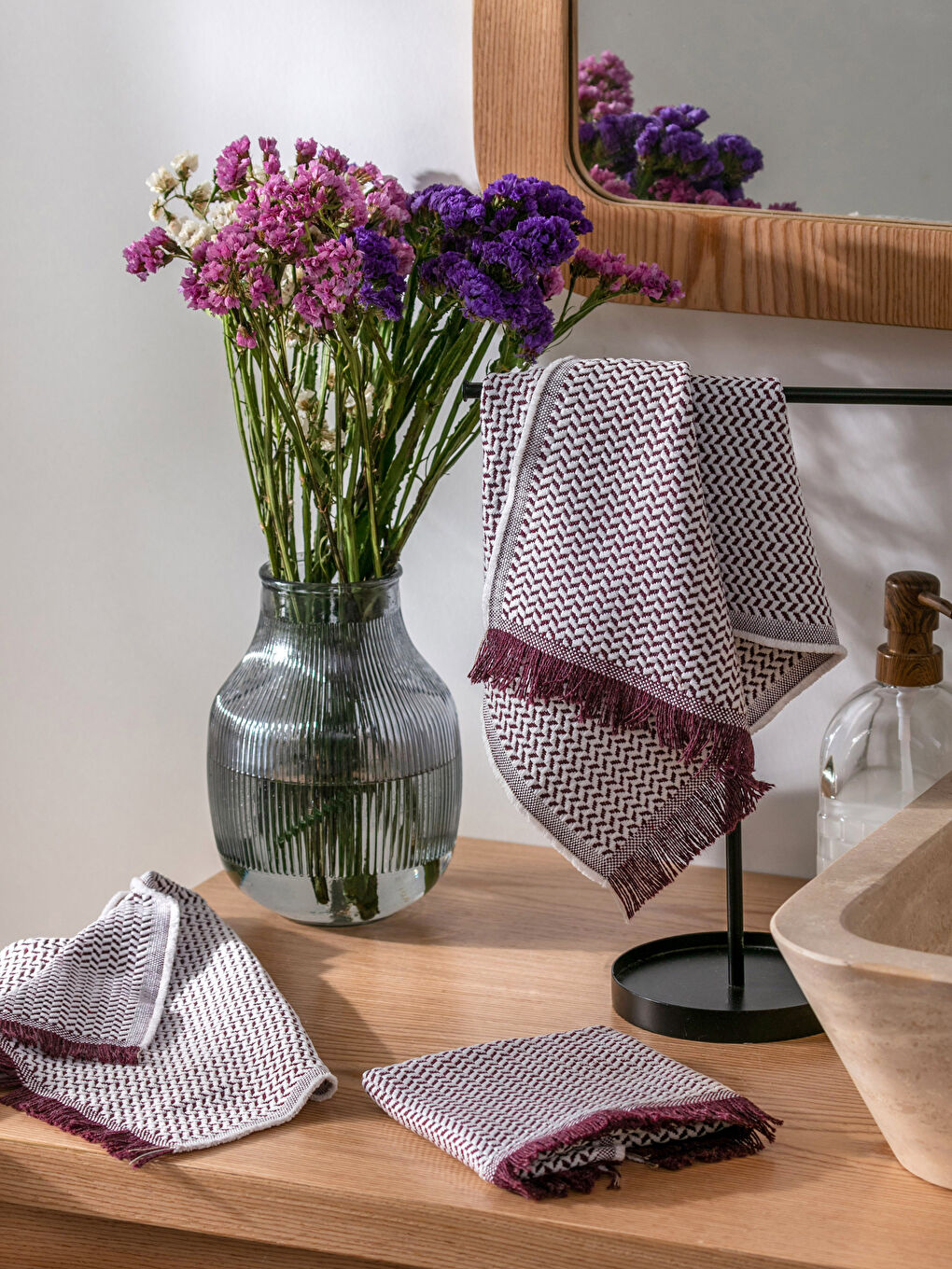 Bordo Desenli El Havlusu 3'lü 30x50 cm-1