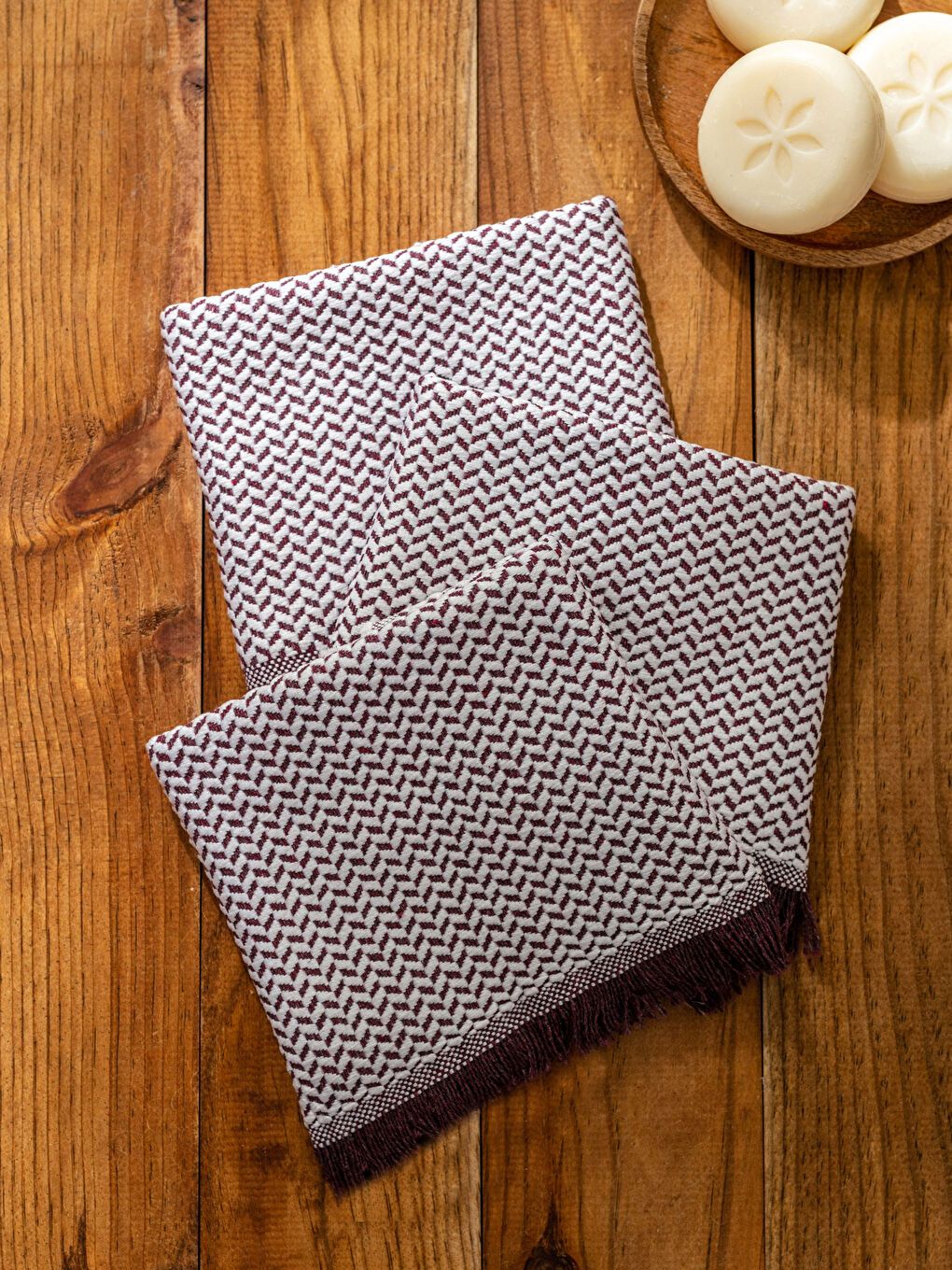 Bordo Desenli El Havlusu 3'lü 30x50 cm-2