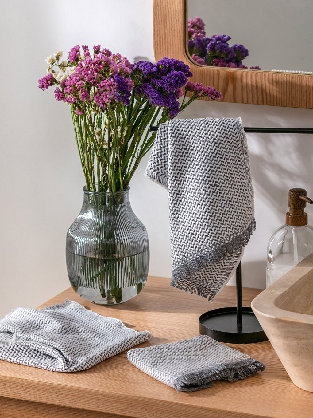 Gri Desenli El Havlusu 3'lü 30x50 cm