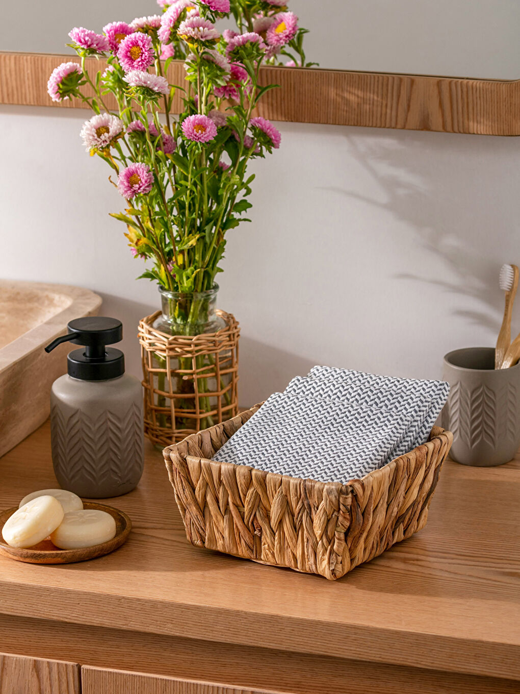 Gri Desenli El Havlusu 3'lü 30x50 cm-1