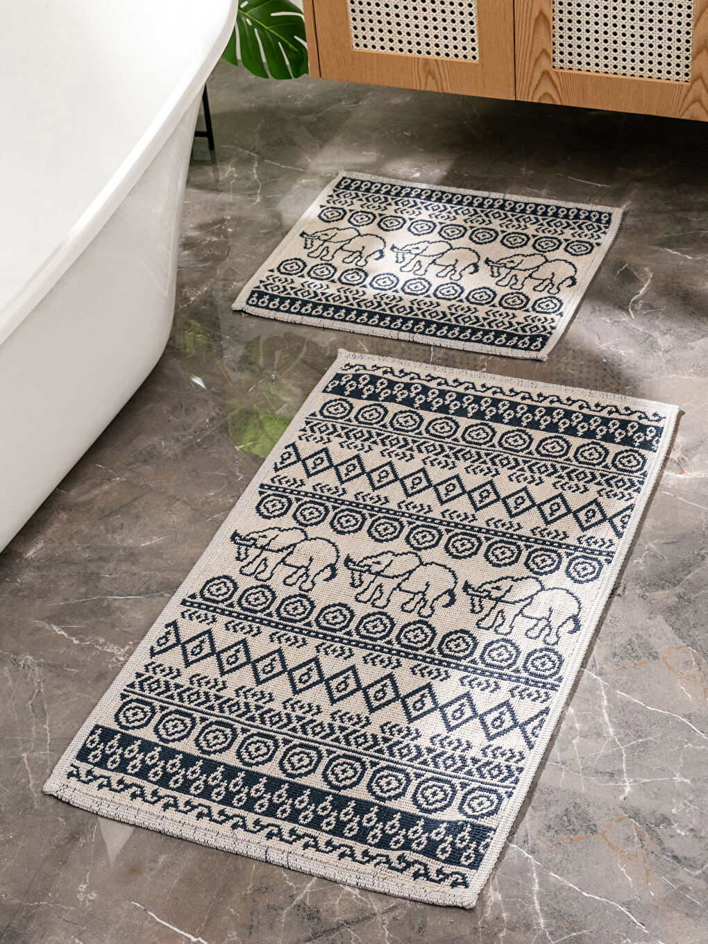 Lacivert Fil Desenli Banyo Paspası 2'li