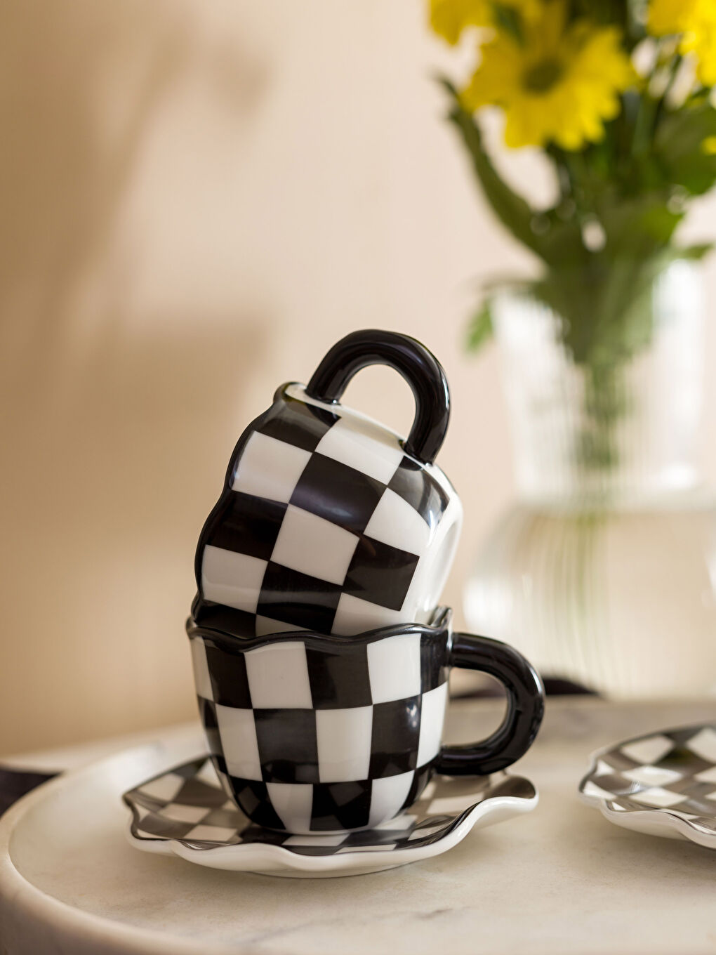 LCW HOME Siyah Dama Desenli Kahve Fincan Takımı 2'li - 1