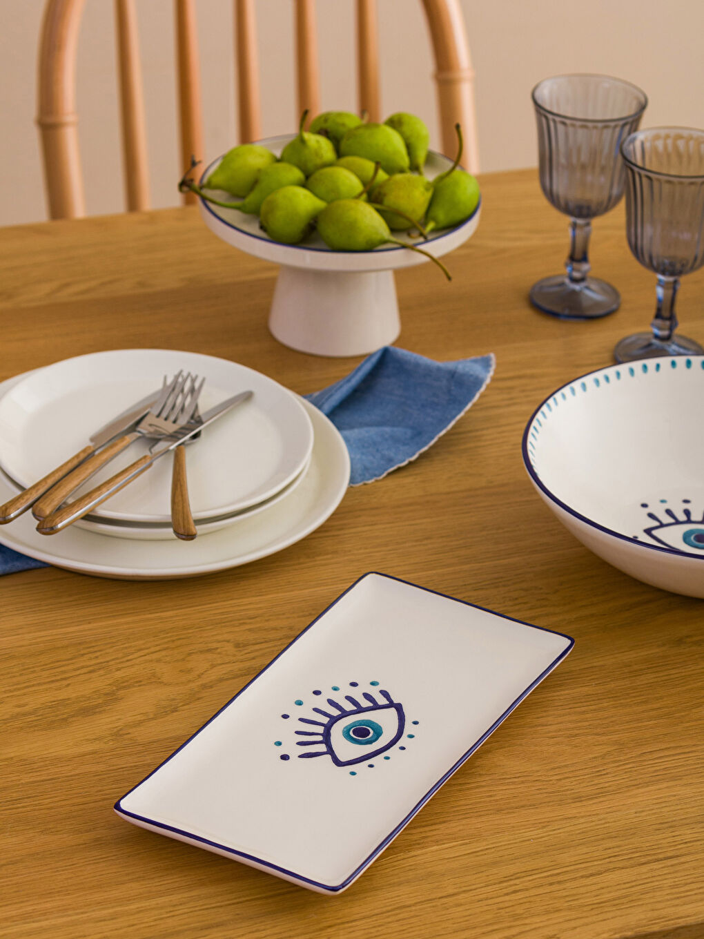 Farfurie Tip Barcă Imprimată cu Ochi 29x15 Cm