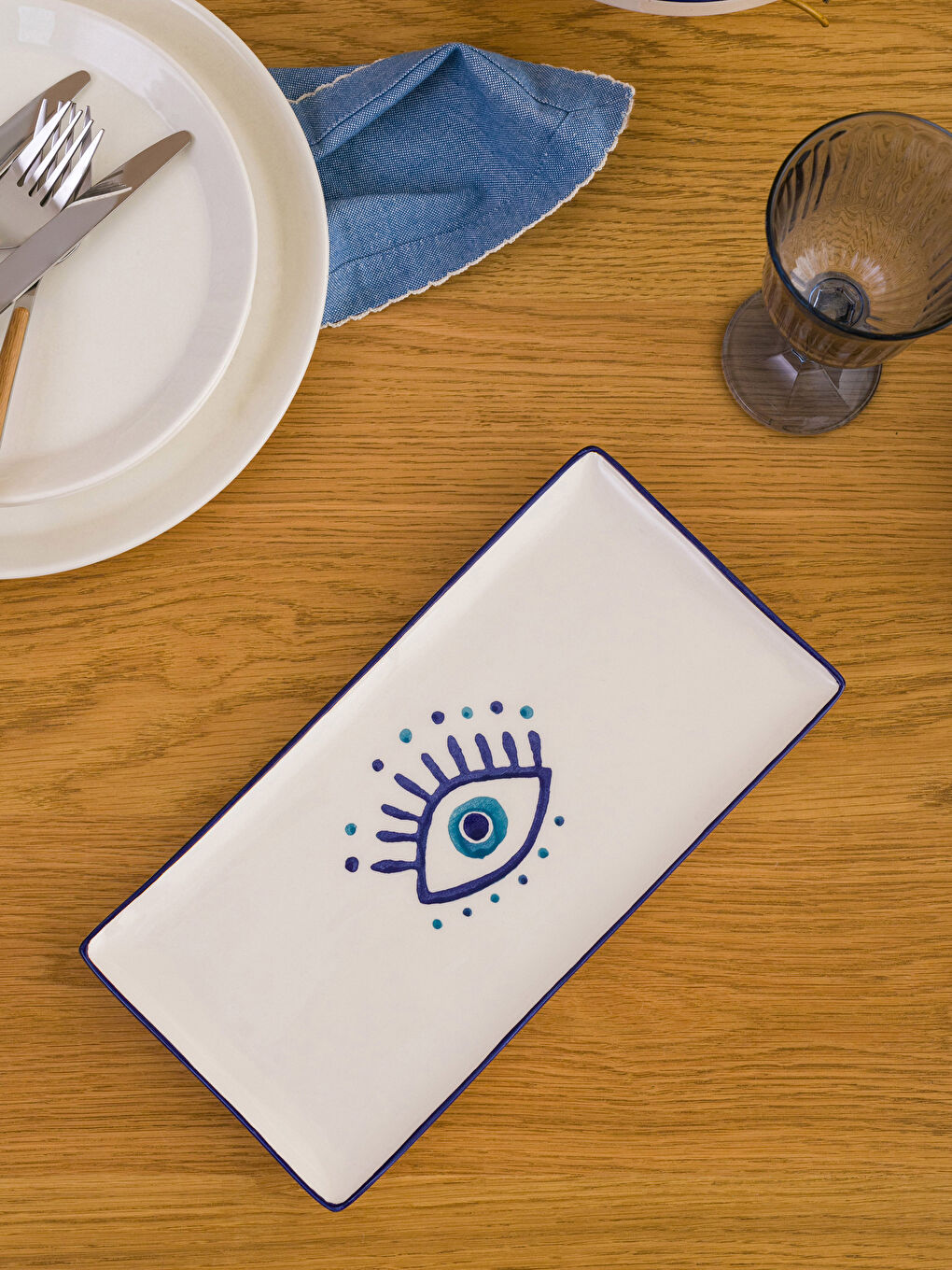 Farfurie Tip Barcă Imprimată cu Ochi 29x15 Cm-1