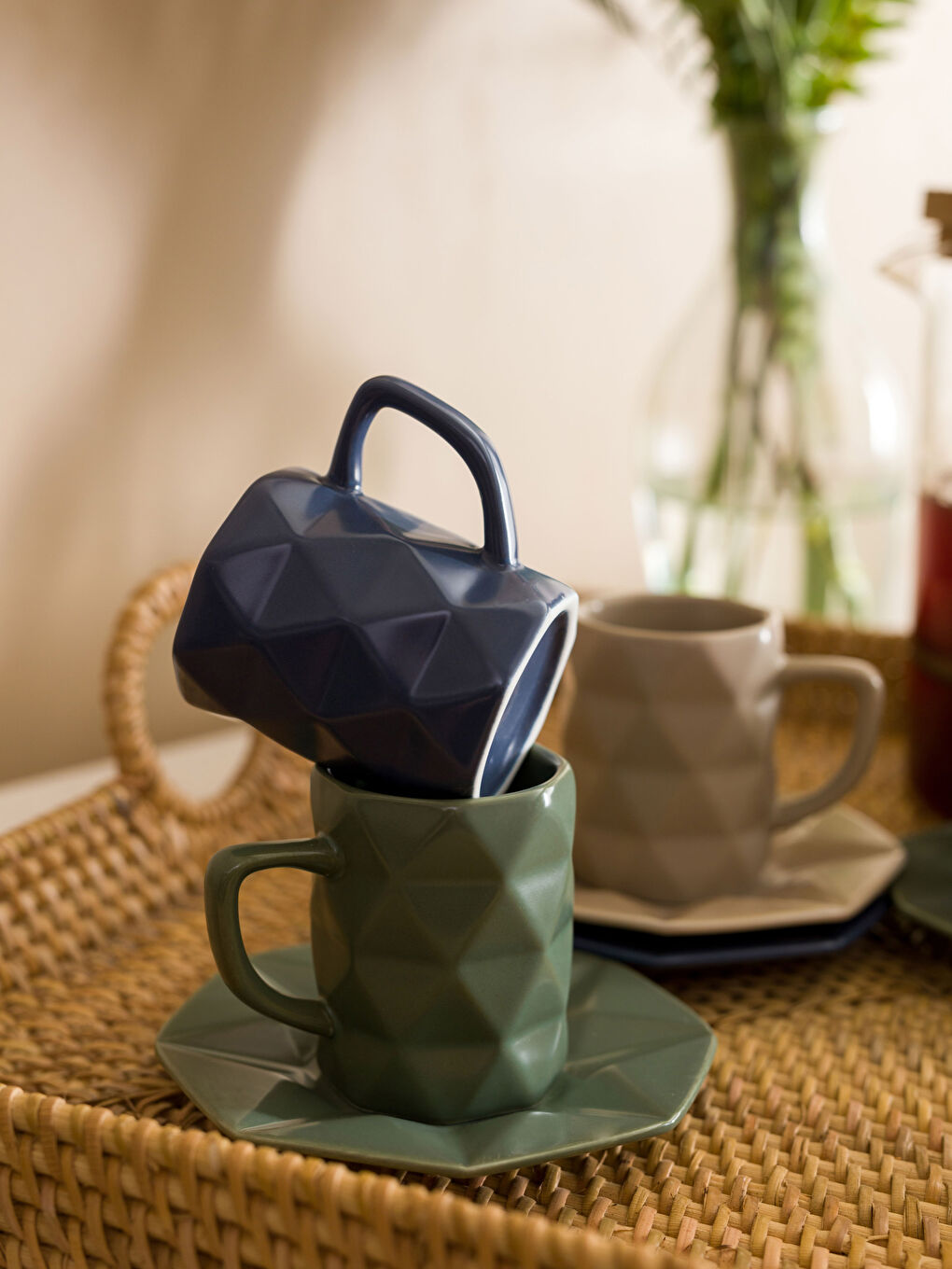 Mavi Desenli Porselen Kahve Fincan Takımı 6'lı-1