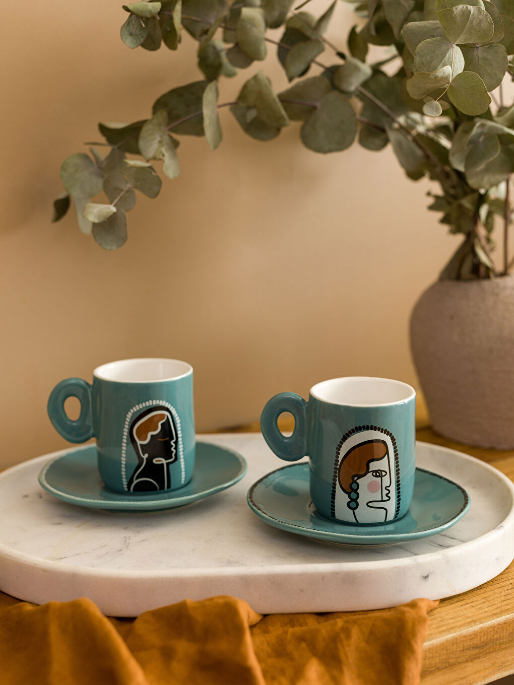 Bedrucktes Porzellan-Kaffeetassen-Set für 2 Personen 130 ml