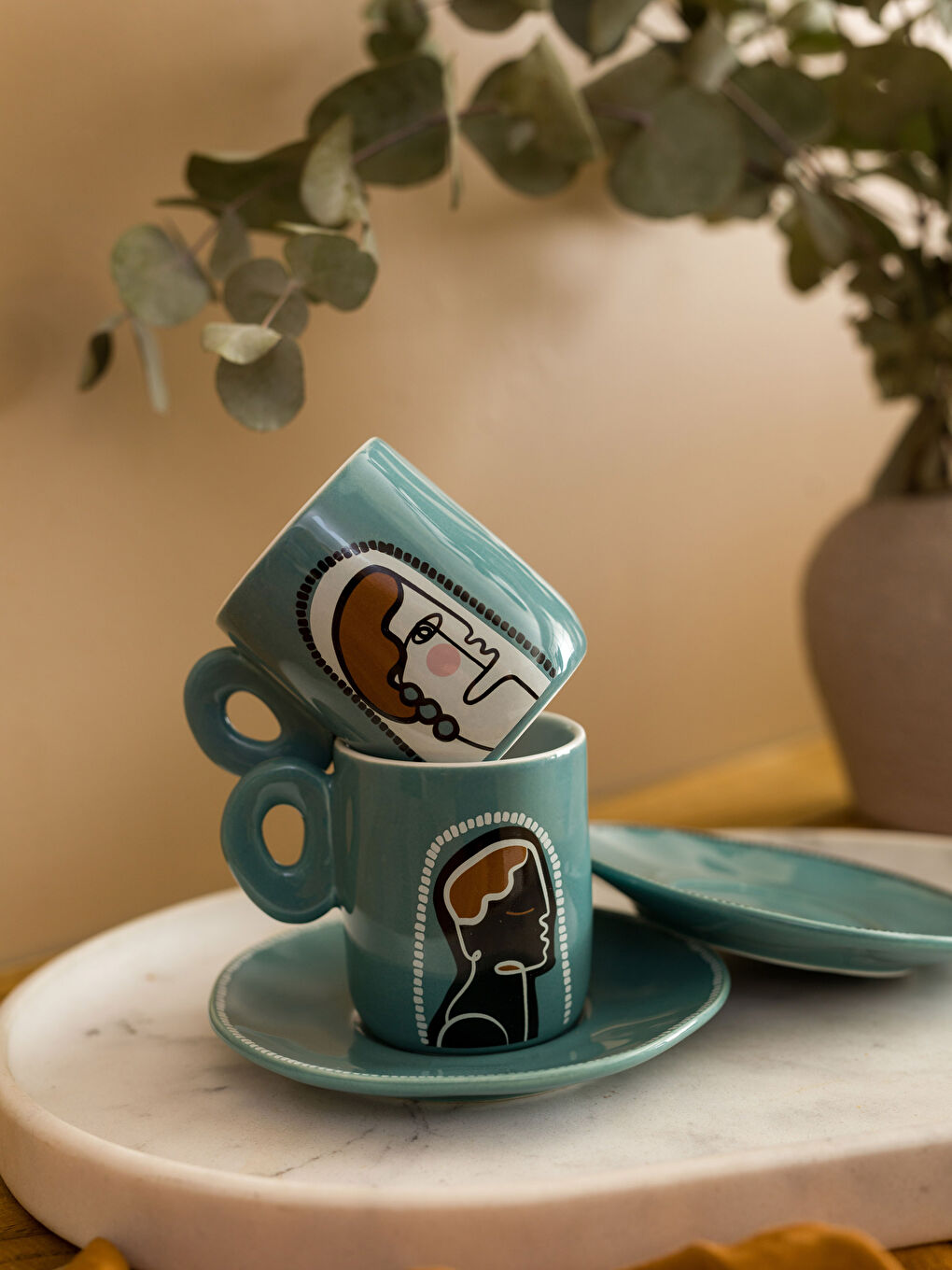 Bedrucktes Porzellan-Kaffeetassen-Set für 2 Personen 130 ml-1