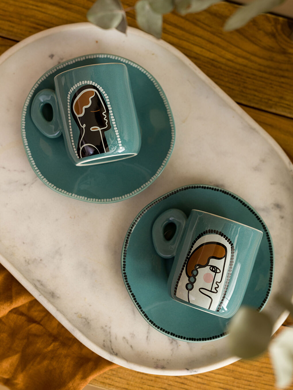 Bedrucktes Porzellan-Kaffeetassen-Set für 2 Personen 130 ml-2