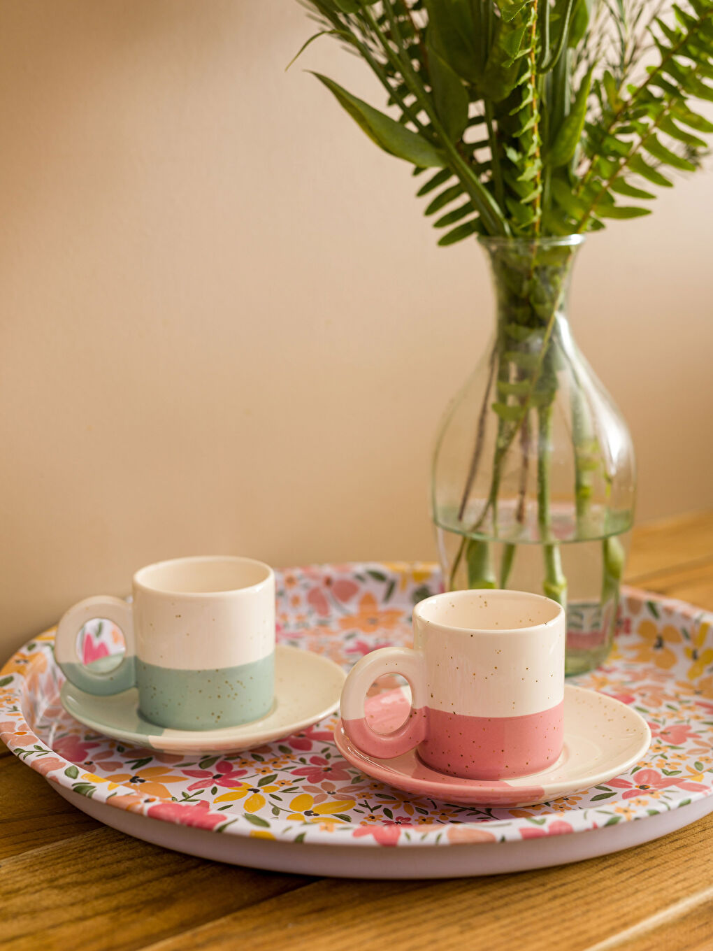 Karışık Renk Bloklu 2 Kişilik Porselen Kahve Fincan Takımı 90 ml