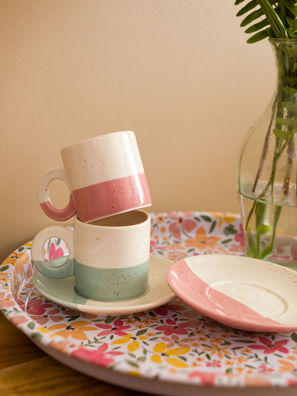 Karışık Renk Bloklu 2 Kişilik Porselen Kahve Fincan Takımı 90 ml-1